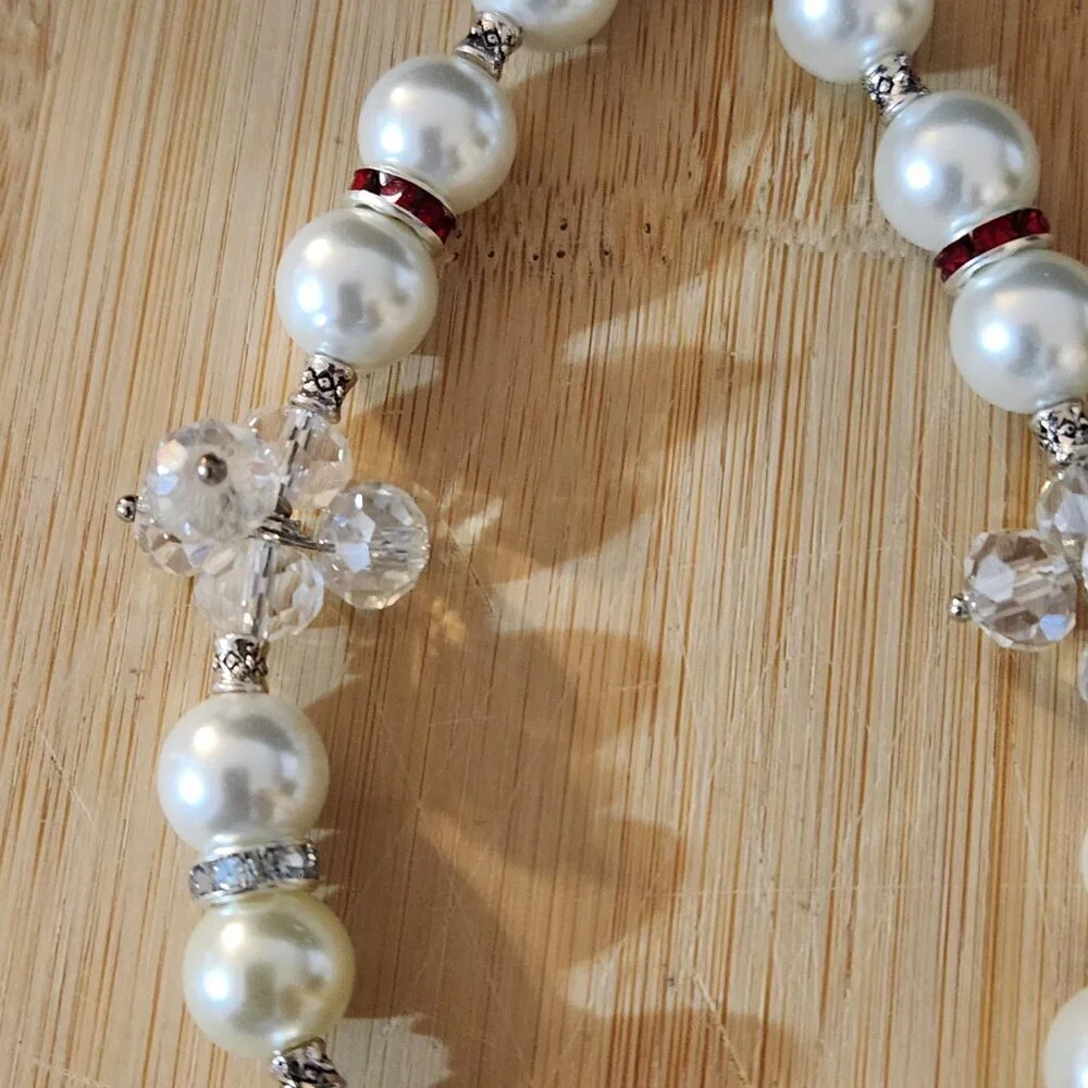 Hand Crafted Purse/Bag Charm Faux Pearls Crystals with Mom Pendant 8 1/4 inches